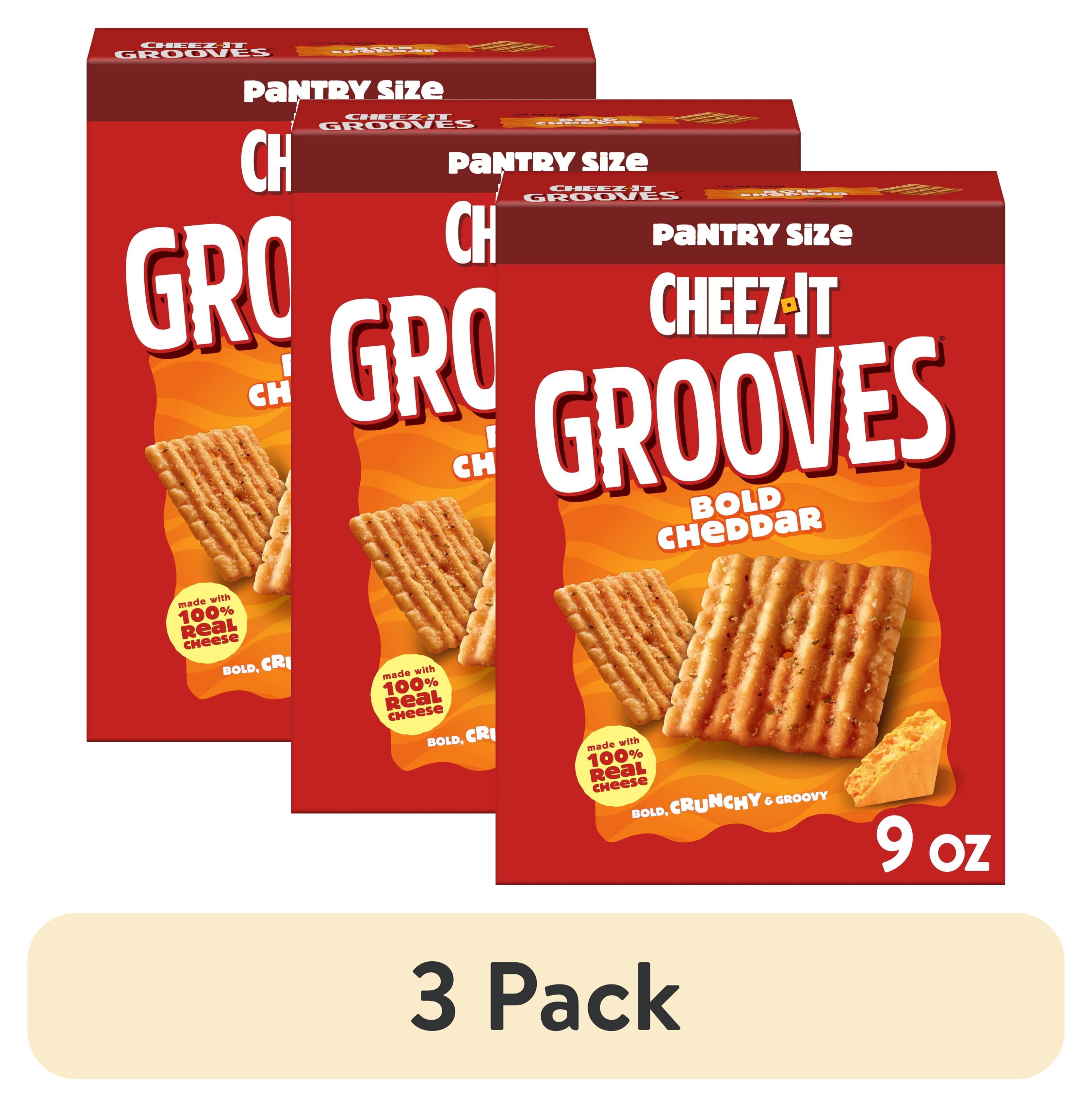 (3 pack) Cheez-It Grooves Bold Cheddar Cheese Crackers, Crunchy Snack Crackers, 9 oz