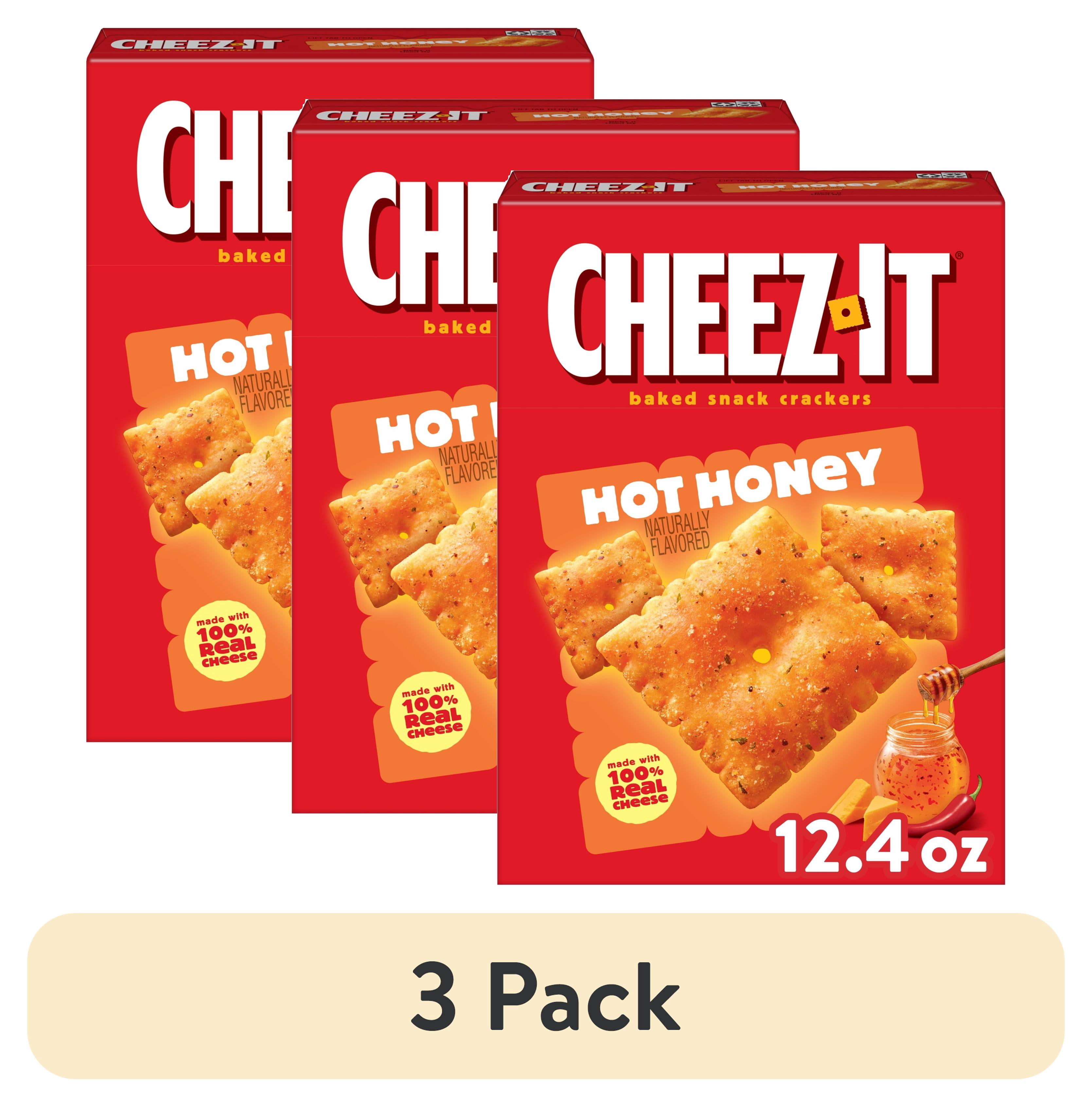(3 pack) Cheez-It Hot Honey Baked Snack Crackers, Lunch Snacks, 12.4 oz