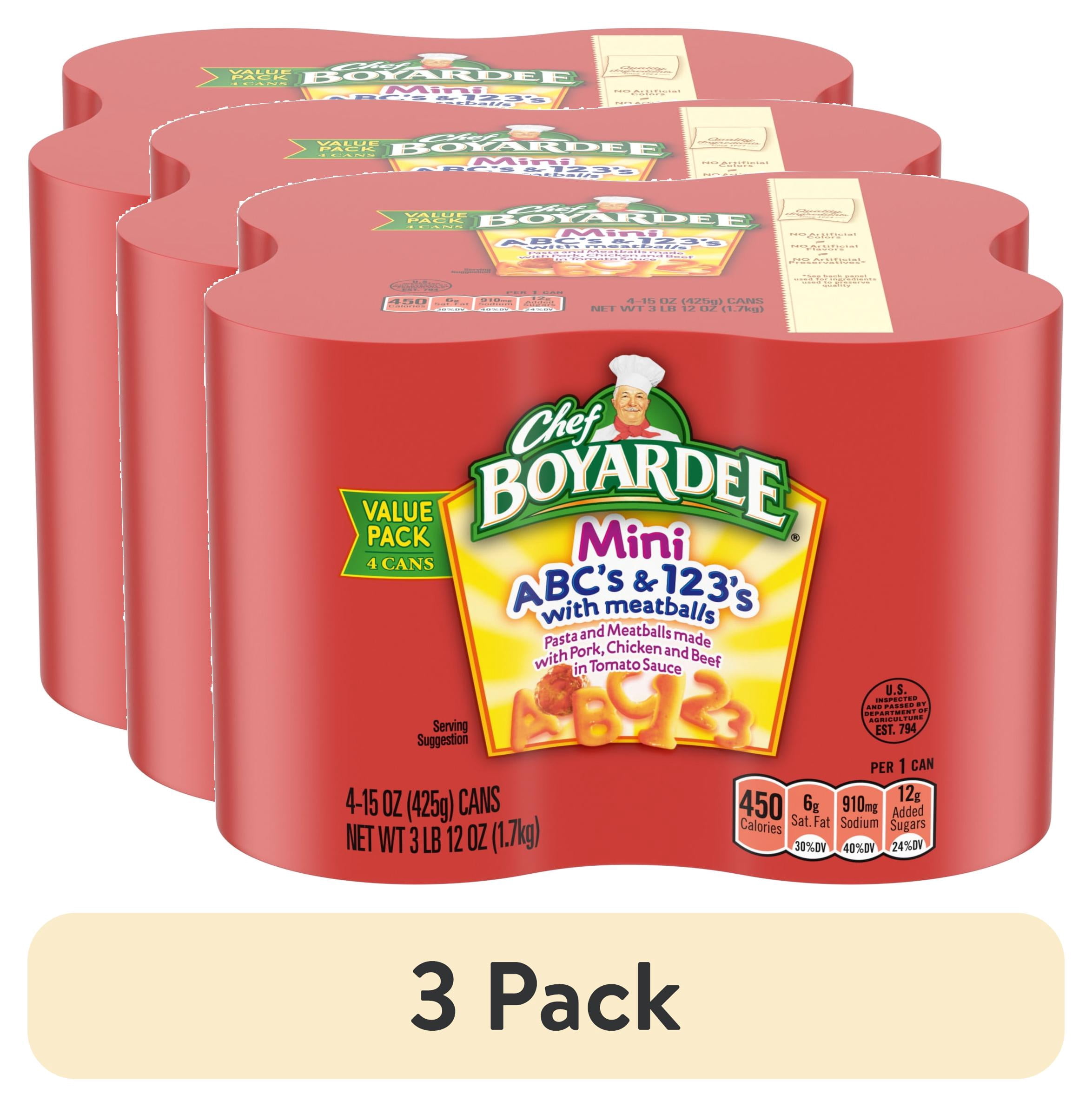 (3 pack) Chef Boyardee Mini ABC's and 123's with Meatballs in Tomato Sauce, 15 oz. Can (Pack of 4)