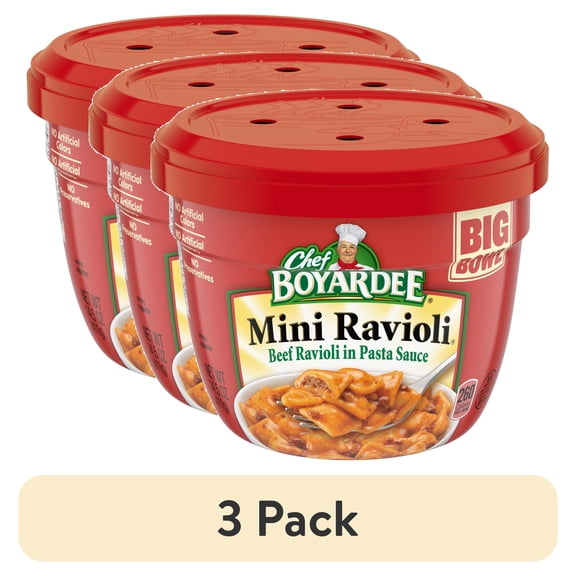 (3 pack) Chef Boyardee Mini Ravioli, Beef Ravioli in Pasta Sauce, Microwavable Meal, 14.5 oz. Bowl