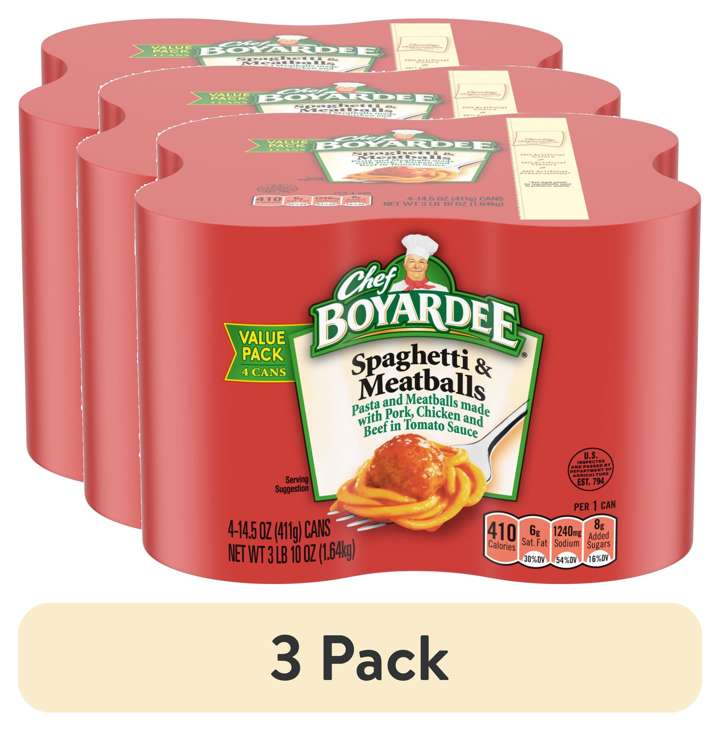 (3 pack) Chef Boyardee Spaghetti & Meatballs in Tomato Sauce, Ready-to-Eat Meal, 14.5 oz. Can (Pack of 4)