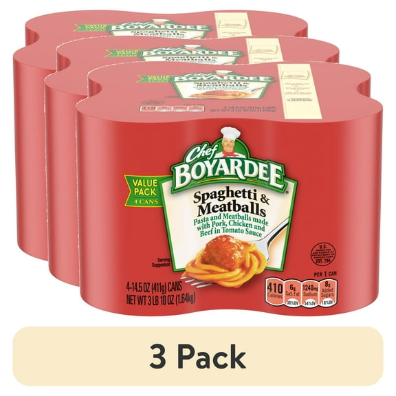 (3 pack) Chef Boyardee Spaghetti & Meatballs in Tomato Sauce, Ready-to-Eat Meal, 14.5 oz. Can (Pack of 4)