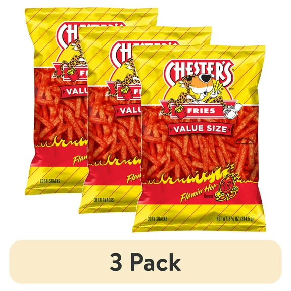 (3 pack) Chester's Fries Corn Snacks Flamin' Hot Flavored 8.625 Ounce Bag
