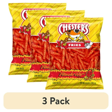 (3 pack) Chester's Fries Flamin' Hot Flavored Corn Snacks, 5.25 oz Bag