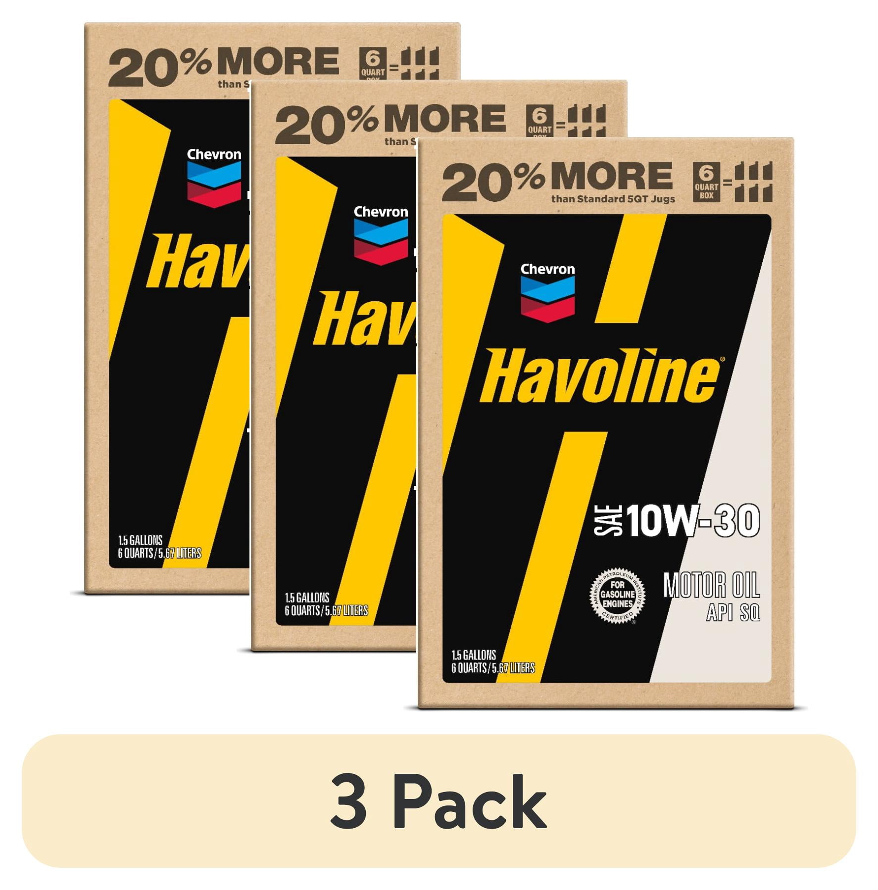 (3 pack) Chevron Havoline Conventional Motor Oil 10W-30, 6 Quart Smart Change Box