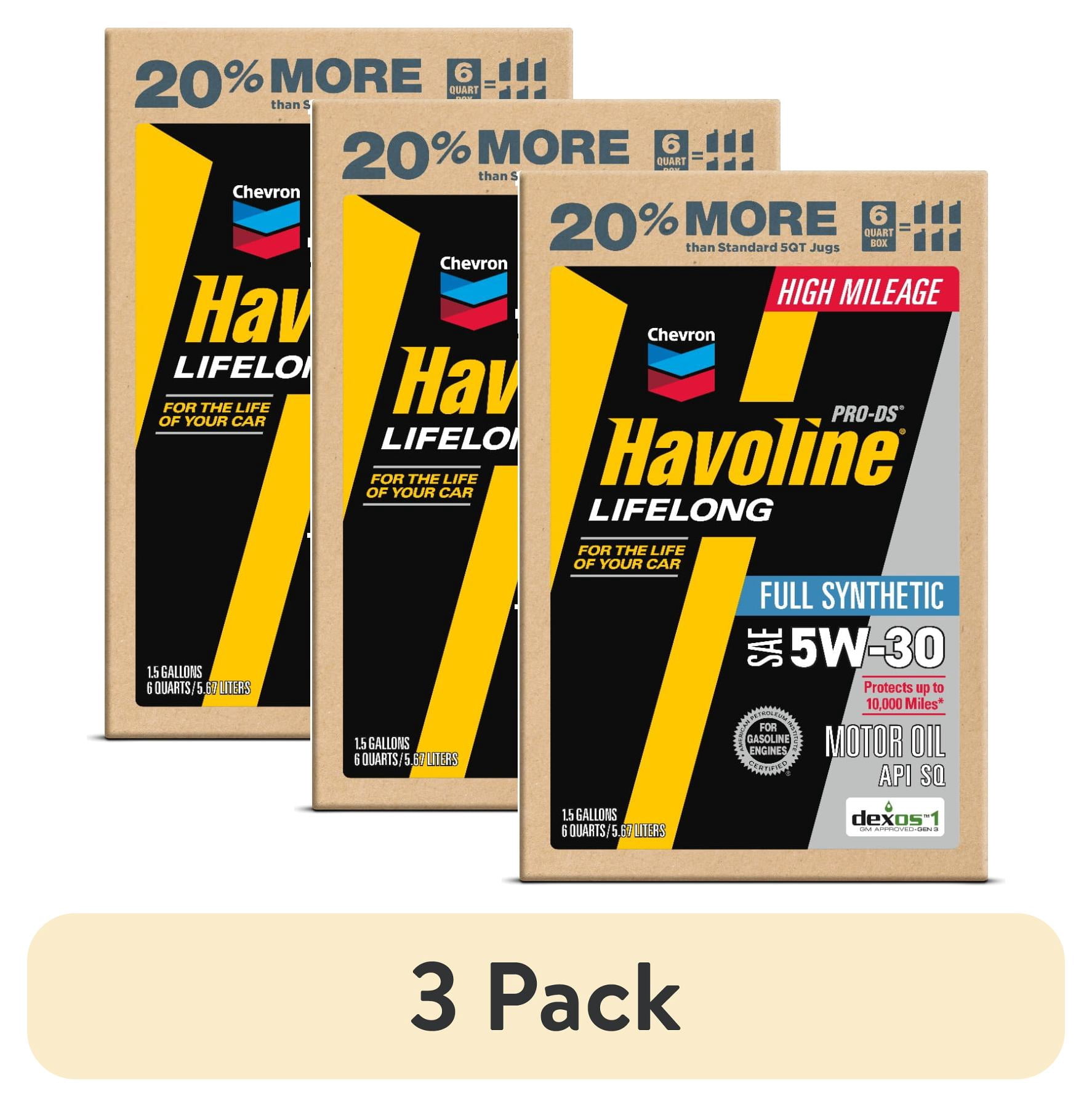 (3 pack) Chevron Havoline Lifelong 5W-30 Full Synthetic Motor Oil, 6 Quarts (Smart Change Box)