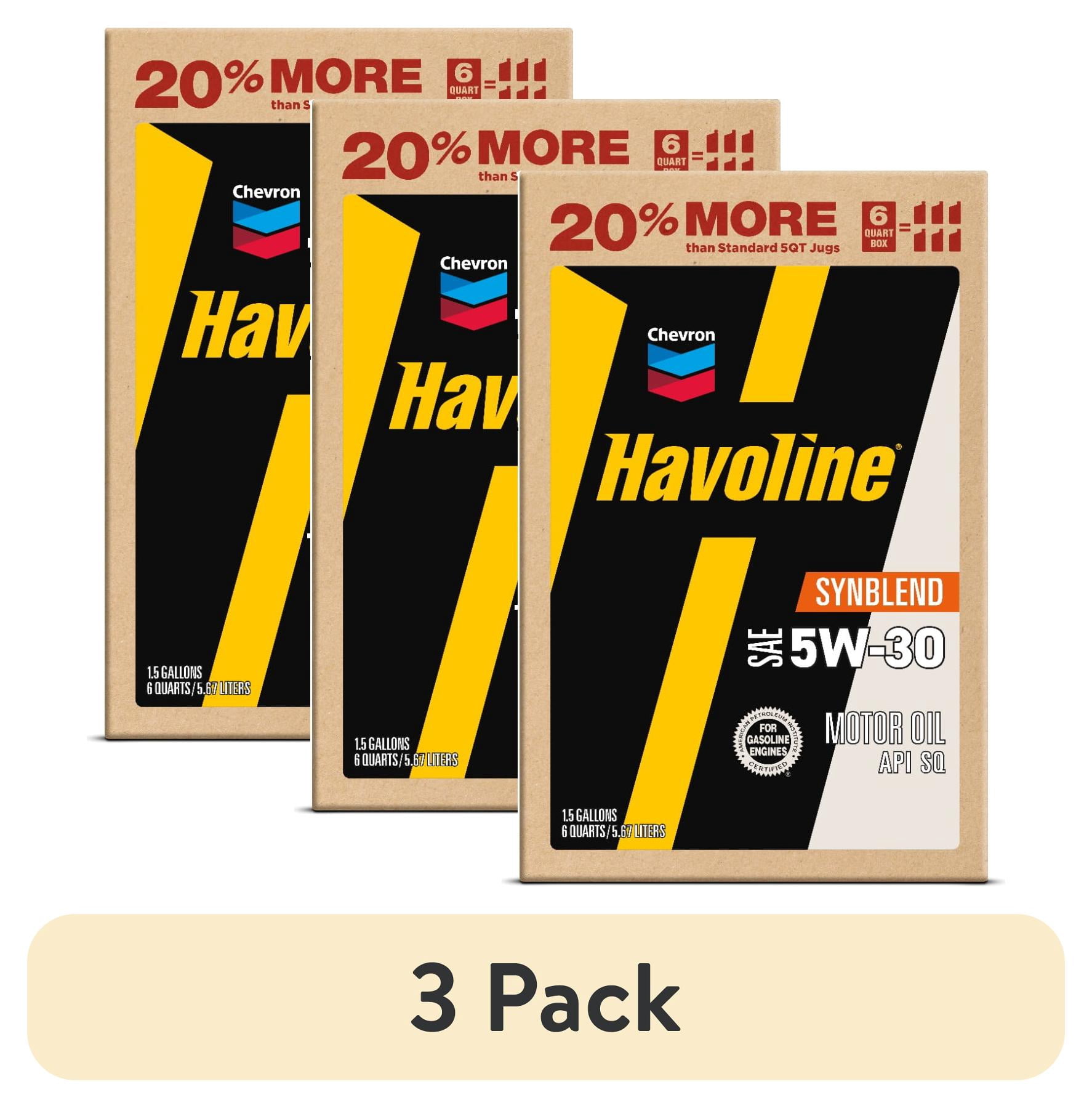 (3 pack) Chevron Havoline Synthetic Blend Motor Oil 5W-30, 6 Quart Smart Change Box