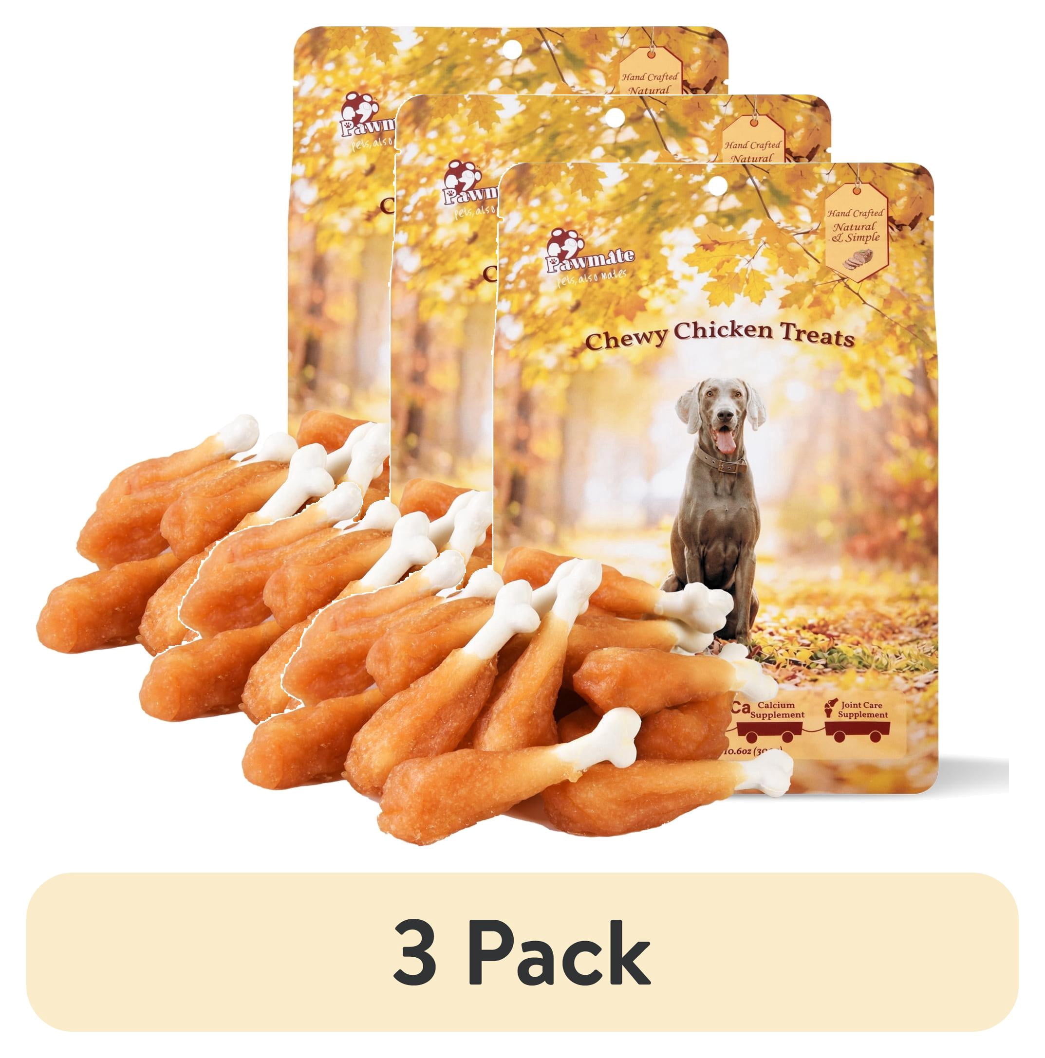 (3 pack) Pawmate Chicken  Calcium Bone, Rawhide Free Teeth Cleanning Treats for All Dogs, 18-19 pcs