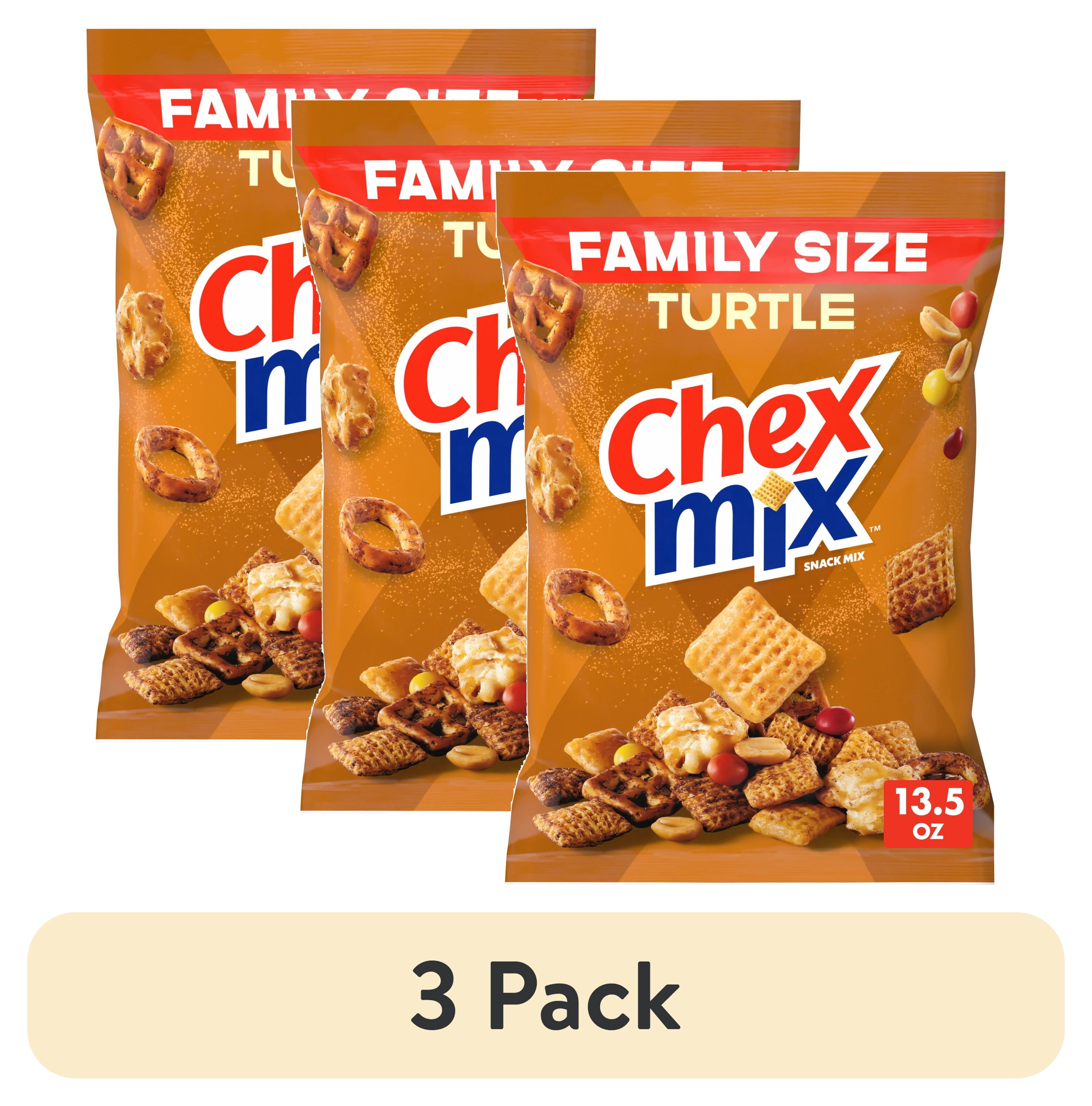 (3 pack) Chex Mix Turtle Snack Mix, Indulgent Snack Bag, Family Size, 13.5 oz