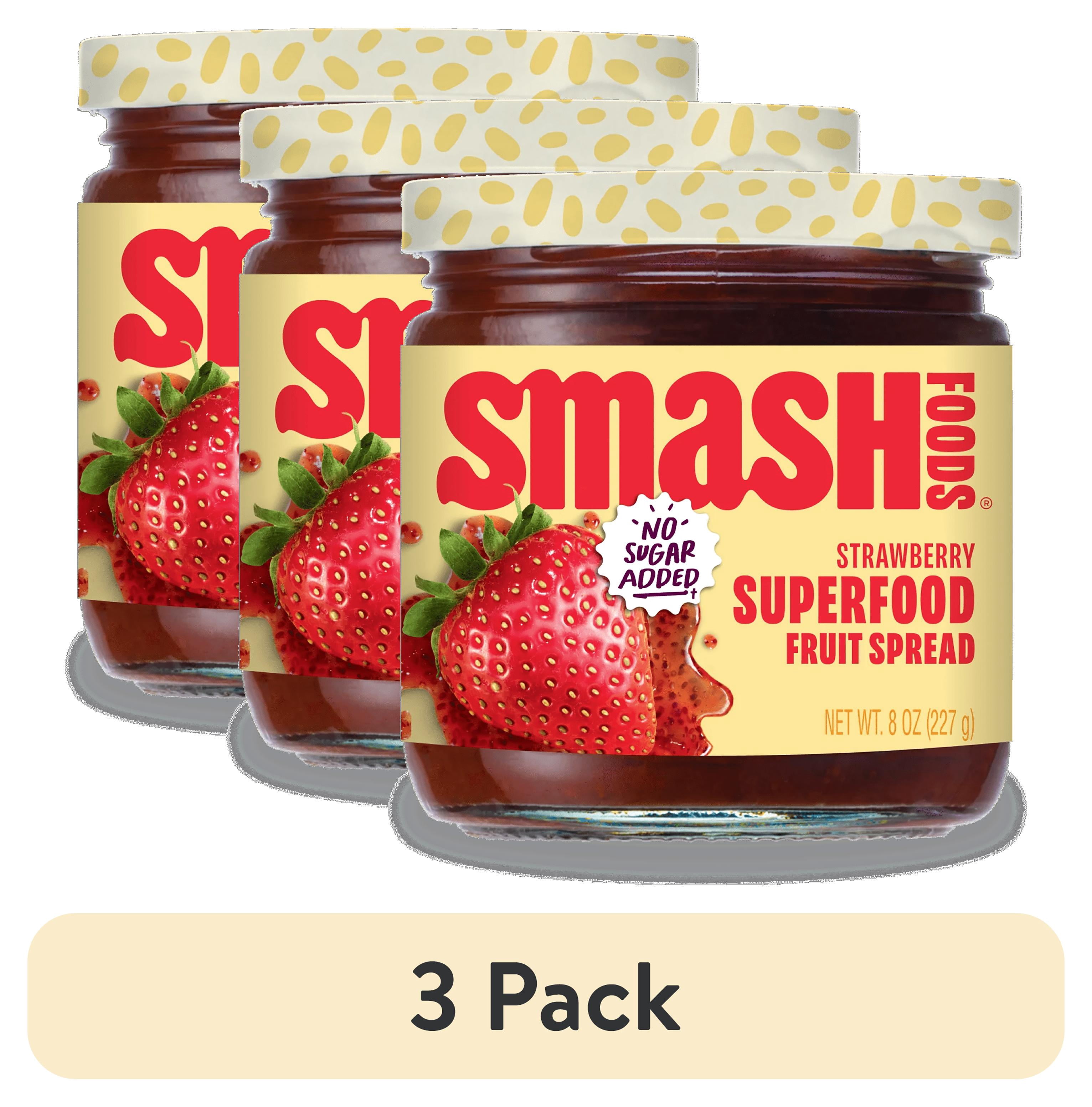 (3 pack) Smash Foods, Strawberry Jam, No Sugar Added, Low-Calorie, Vegan (1 Jar)