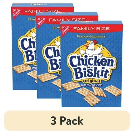 (3 pack) CHICKEN IN A BISKIT Original Baked Snack Crackers, Lunch Snacks, Family Size, 12 oz