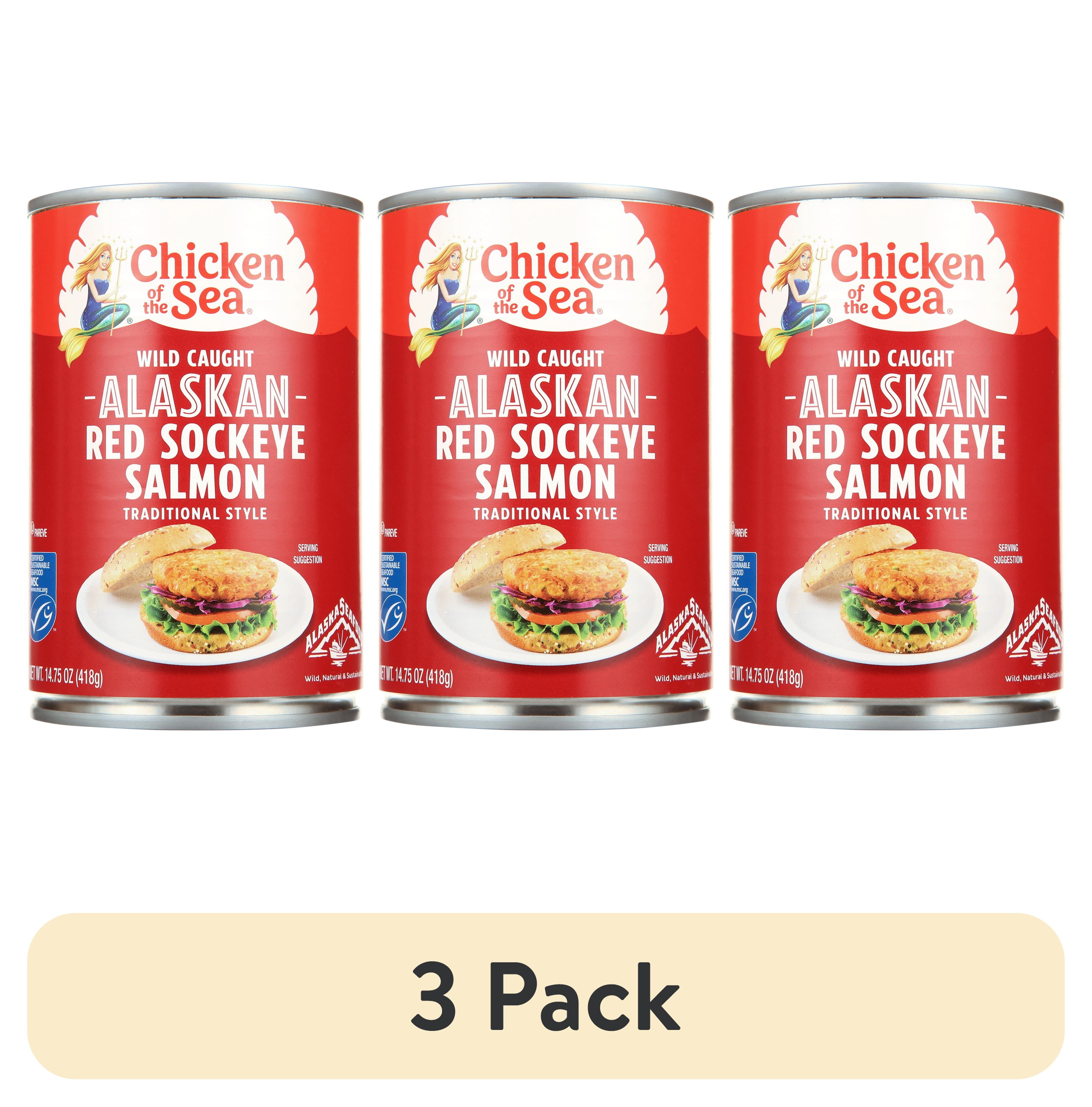 (3 pack) Chicken of the Sea Wild Caught Alaskan Red Sockeye Salmon, Traditional Style 14.75 oz