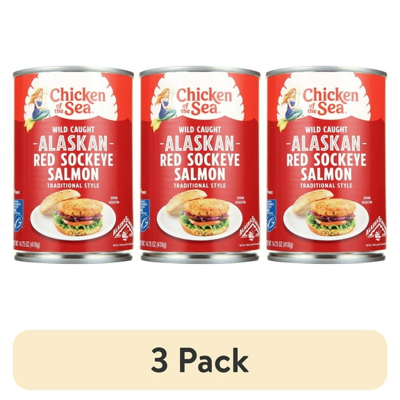 (3 pack) Chicken of the Sea Wild Caught Alaskan Red Sockeye Salmon, Traditional Style 14.75 oz