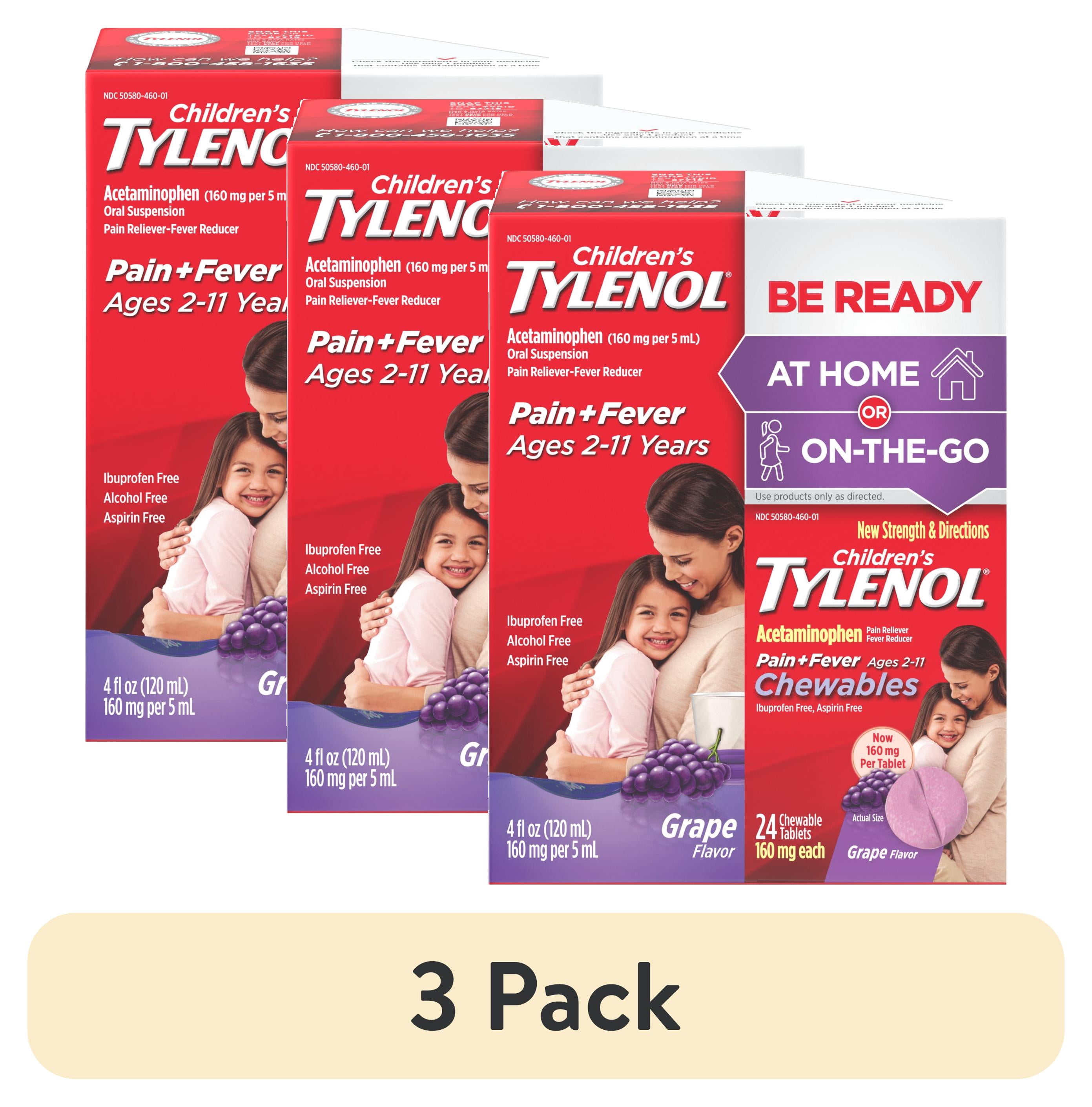 (3 pack) Children's Tylenol Liquid (4 fl. oz) & Chewables (24 Count), 2 pc bundle