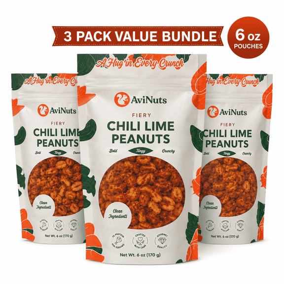 AviNuts Chili Lime Peanuts, Spicy & Tangy Roasted Peanuts, 3 pack, 6 oz Each (Total 18 oz)