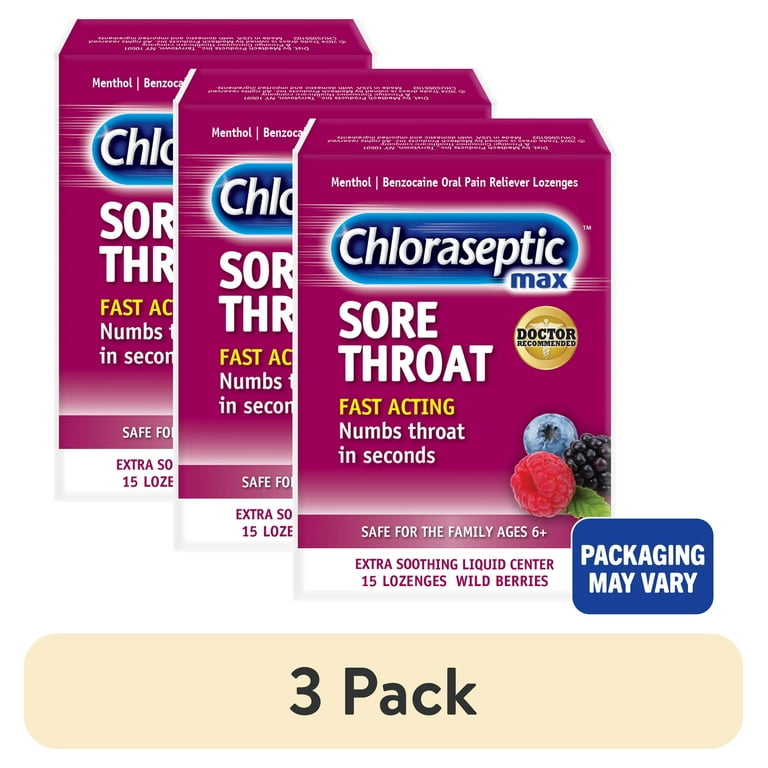 3 pack) Chloraseptic Max Strength Sore Throat Lozenges, Wild