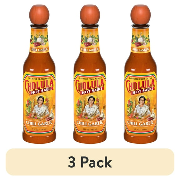 (3 pack) Cholula Kosher Chili Garlic Hot Sauce, 5.0 fl oz Bottle