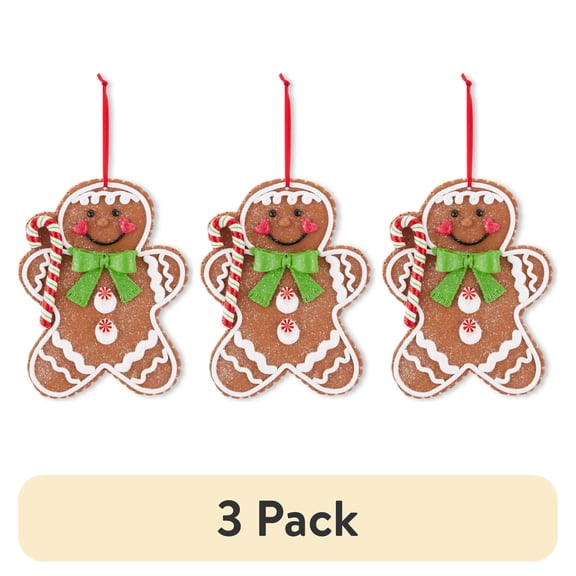 (3 pack) Holiday Time Christmas Multi-Color Gingerbread Boy Jumbo Ornament, 7.5 inch