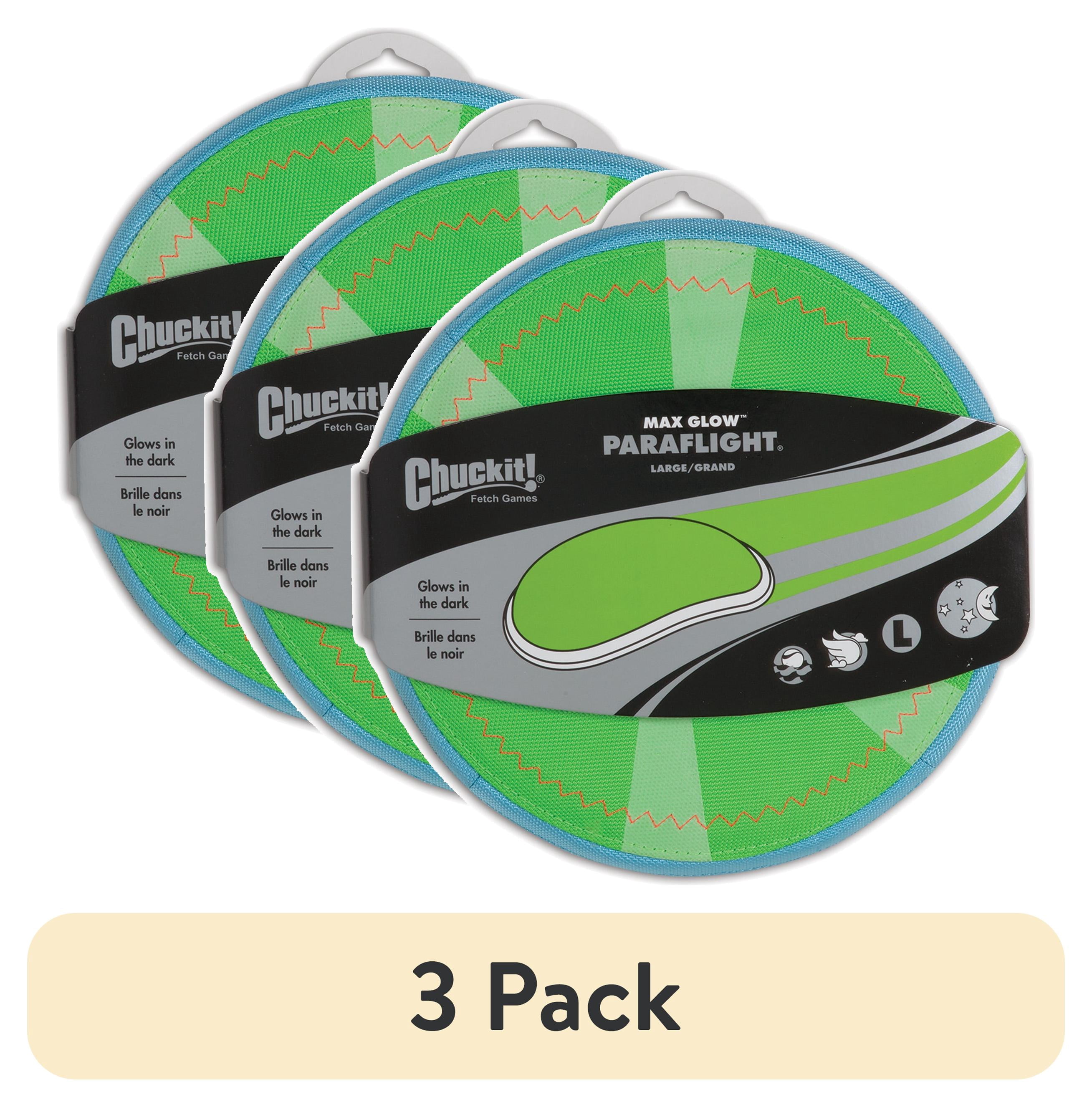 (3 pack) Chuckit! Max Glow Paraflight Flying Disc Outdoor Dog Toy, Large, 9.5", Pack of 1, Glow in the Dark