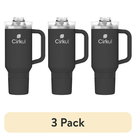 (3 pack) Cirkul 40oz All-Day StrawSip Double-Wall Insulated Stainless Steel Tumbler with Handle, Carbon (Black)