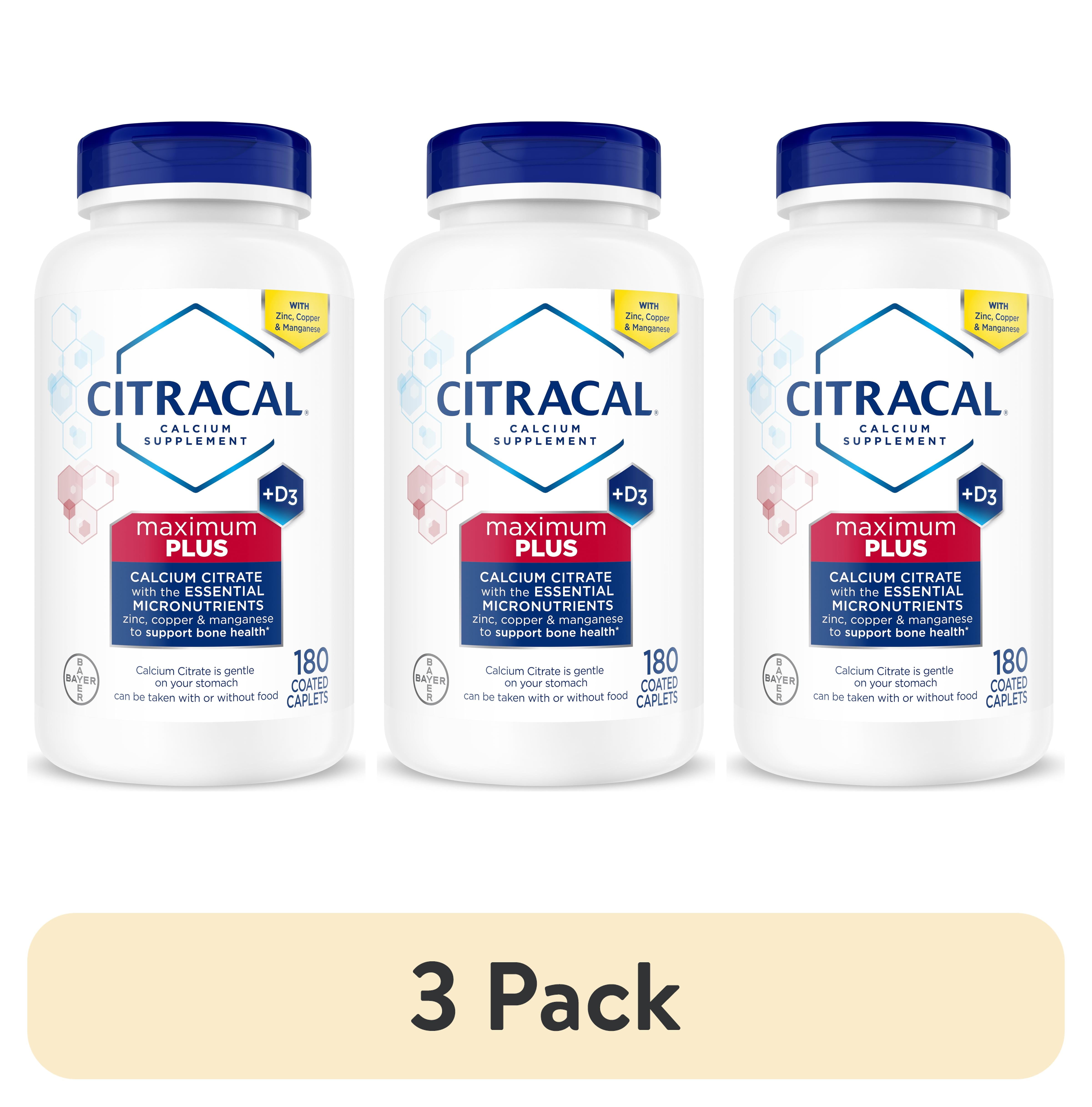 (3 pack) Citracal Maximum Plus Calcium Supplement, Calcium with Vitamin D3, Coated Caplets, 180 Count