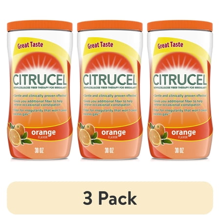 (3 pack) Citrucel Fiber Powder for Occasional Constipation Relief, Orange Flavor - 30 Ounces