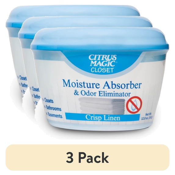 (3 pack) Citrus Magic Closet Moisture Absorber, Odor Eliminator & Air Freshener, Crisp Linen, 12.8 oz