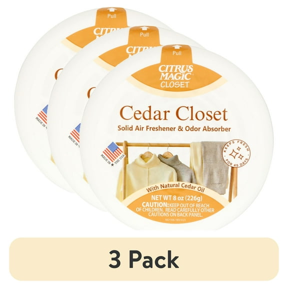 (3 pack) Citrus Magic For Closets Odor Absorbing Solid Air Freshener, Cedar Closet, 8-Ounce
