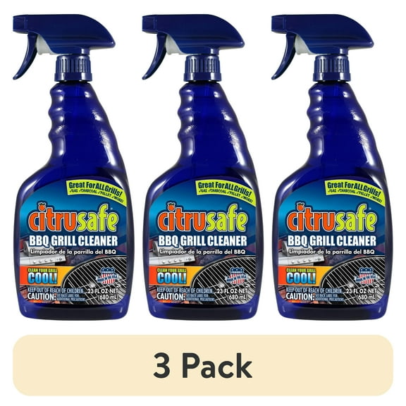 (3 pack) Citrusafe BBQ Grill and Grate Cleaner, 23 fl oz, All Purpose Cleaner for Cool Grills