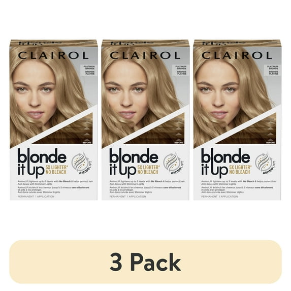 (3 pack) Clairol Blonde it Up No Bleach Permanent Hair Dye Lightening Kit Hair Color, Platinum Bronde