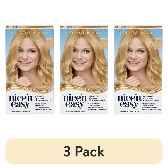 (3 pack) Clairol Nice'n Easy Permanent Hair Dye Color Cream, 10PB Extra Light Pale Blonde