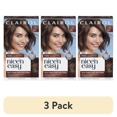 (3 pack) Clairol Nice'n Easy Pure Brunettes Permanent Hair Color Creme, 5PB Medium Pure Brown, Hair Dye, 1 Application