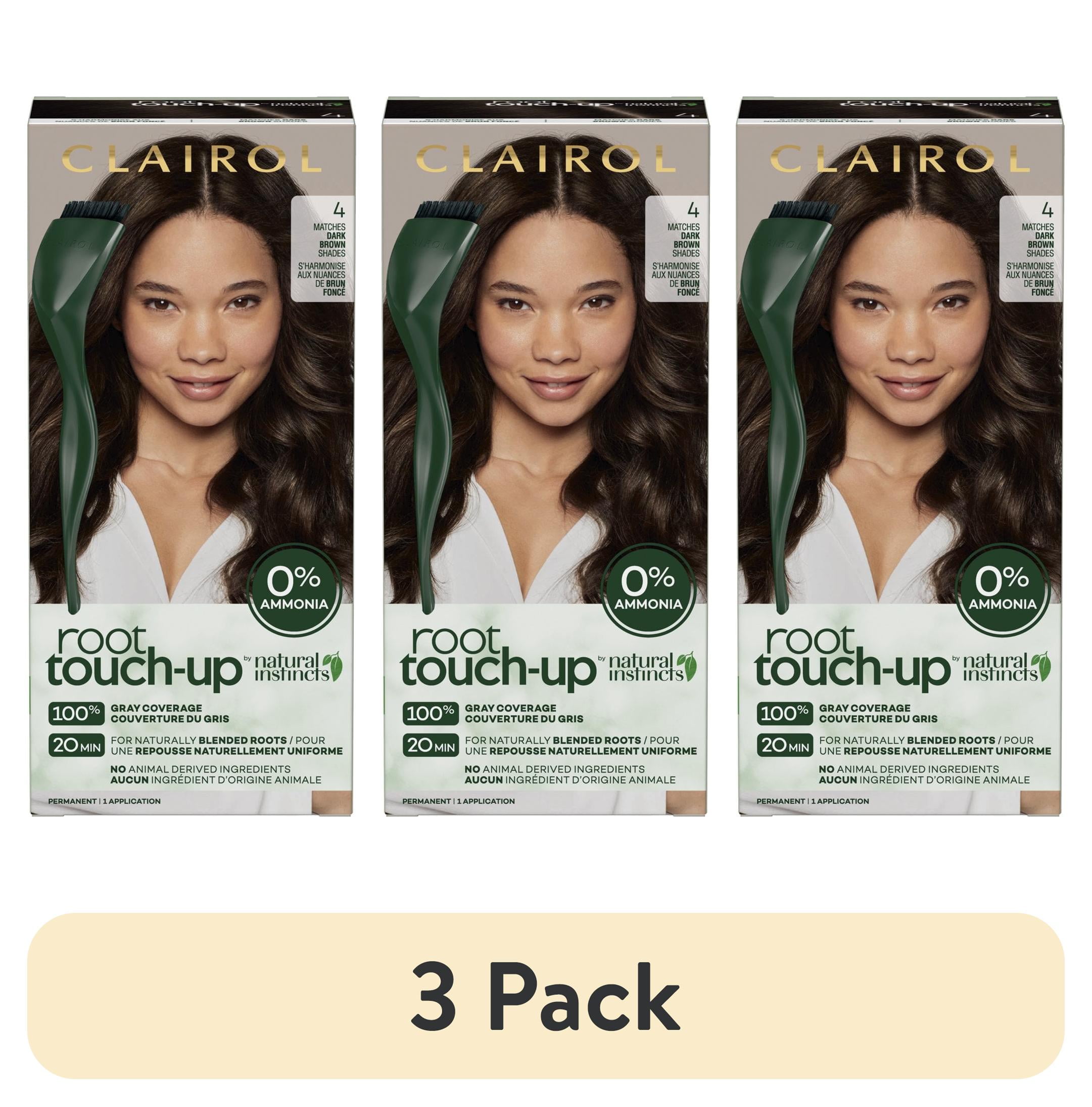 (3 pack) Clairol Root Touch-Up Natural Instincts Permanent Hair Dye, 4 Dark Brown, Hair Color, 1 Kit