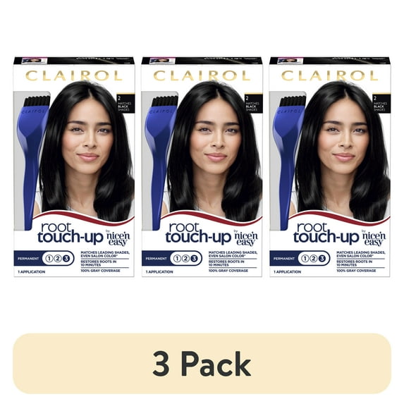 (3 pack) Clairol Root Touch-Up Nice'n Easy Permanent Hair Dye, 2 Black, Hair Color, 1 Kt