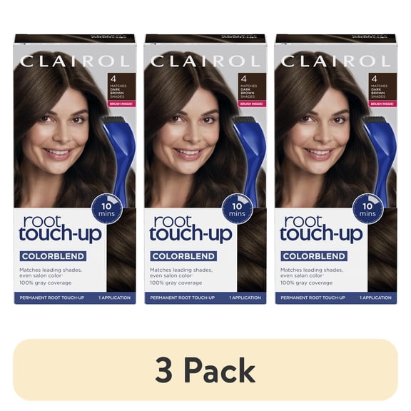 (3 pack) Clairol Root Touch-Up by Nice'n Easy Permanent Hair Dye, 4 Dark Brown, Hair Color, 1 Kit