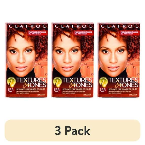 (3 pack) Clairol Textures & Tones Hair Dye Ammonia-Free Permanent Hair Color Creme, 5RR Fire, 1 Application