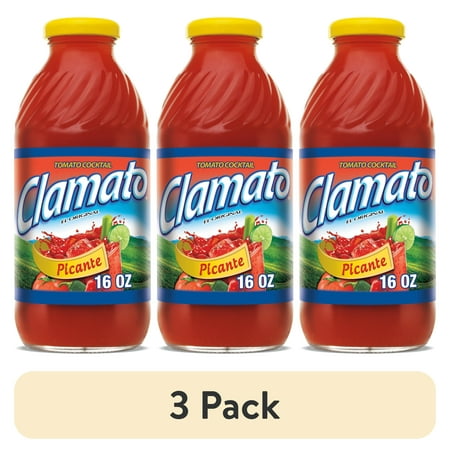 (3 pack) Clamato Picante Tomato Cocktail, 16 fl oz, Glass Bottle