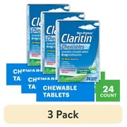 (3 pack) Claritin 24 Hour Non-Drowsy Antihistamine Allergy Relief Medicine Cool Mint Chewable Tablet, 24 Ct