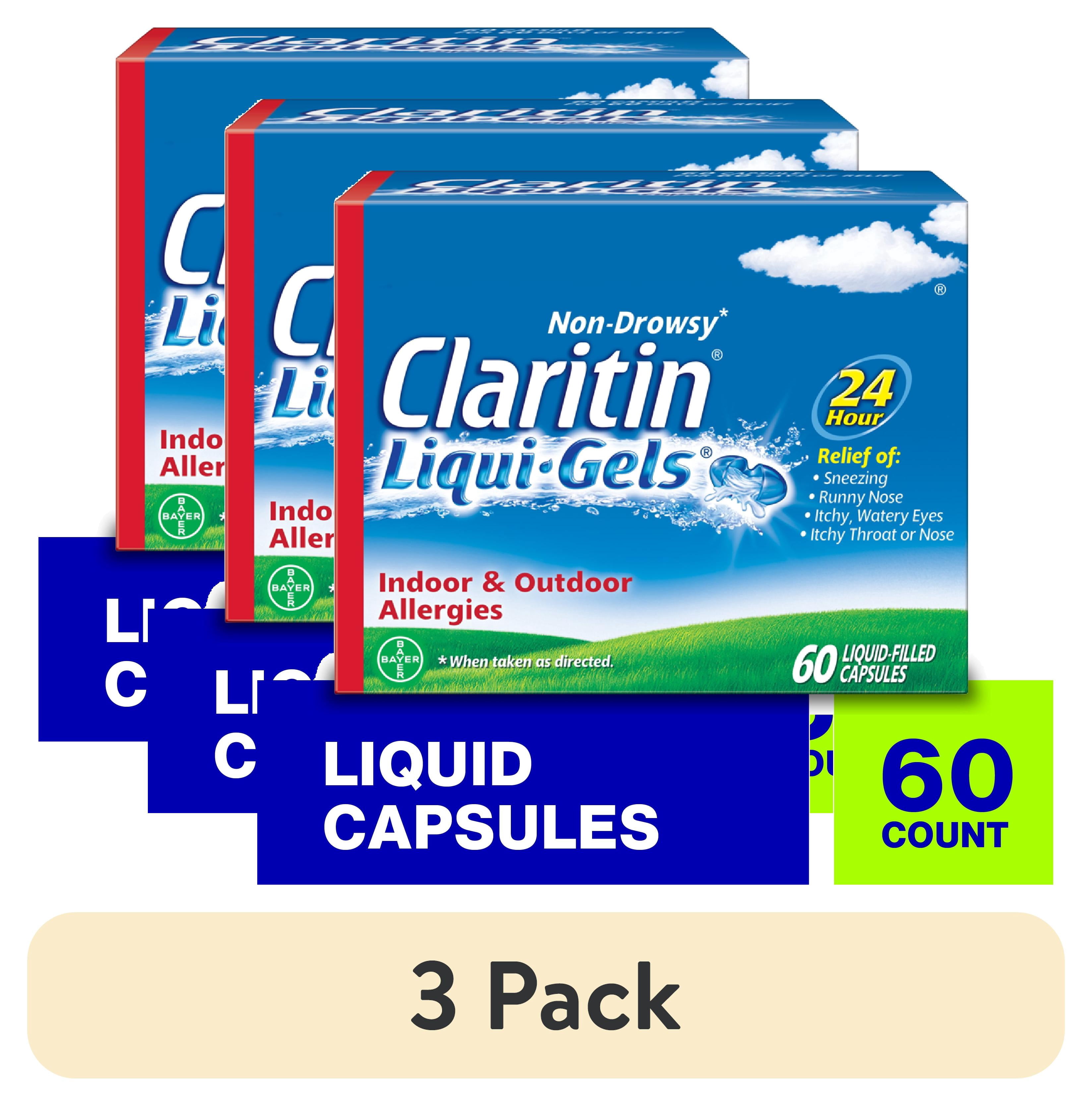 (3 pack) Claritin 24 Hour Non-Drowsy Allergy Relief Liqui-Gels, 10 mg, 60 Ct