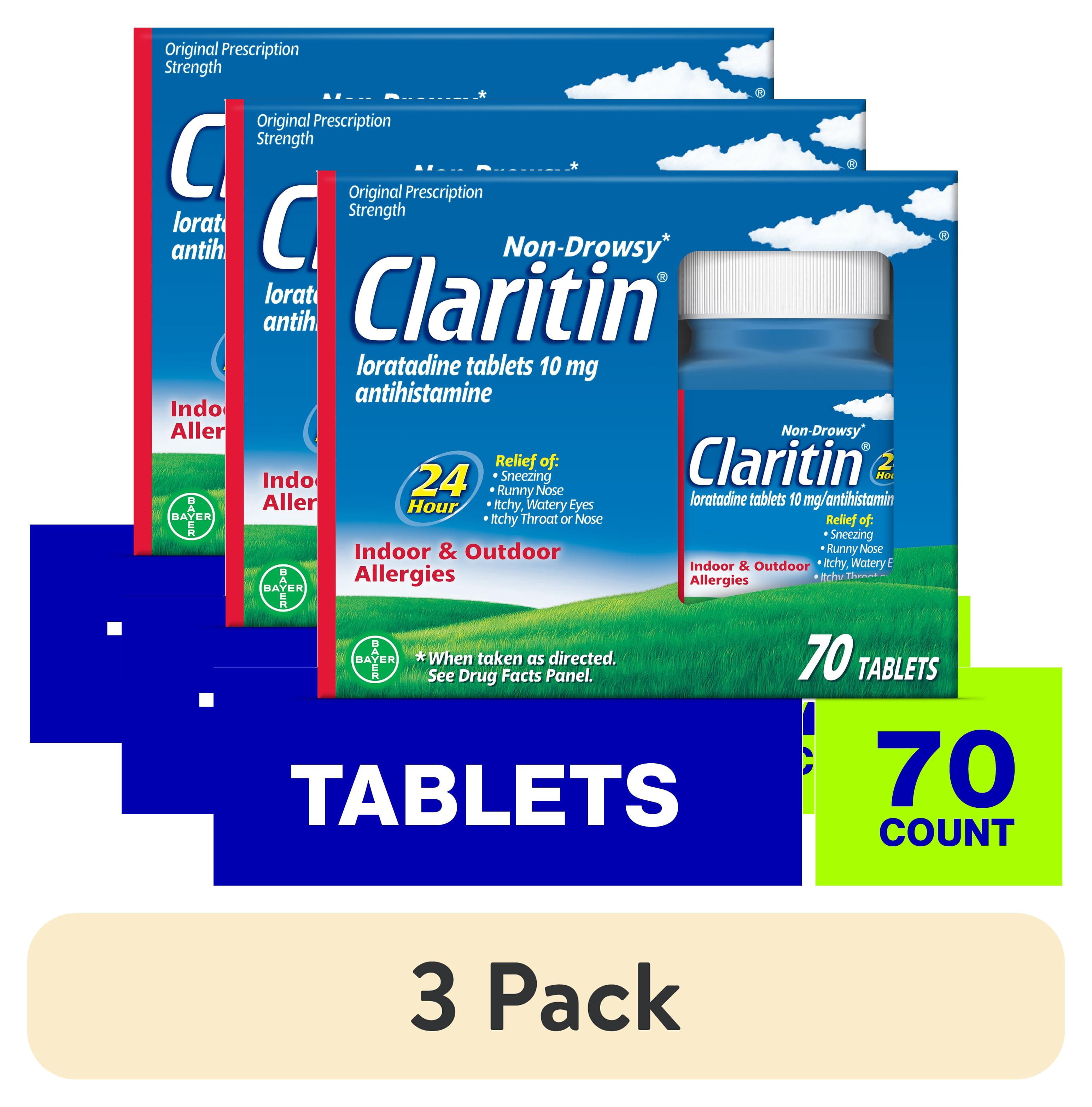 (3 pack) Claritin Allergy Relief 24 Hour Non-Drowsy Loratadine Antihistamine Allergy Medicine Tablets, 70 Count