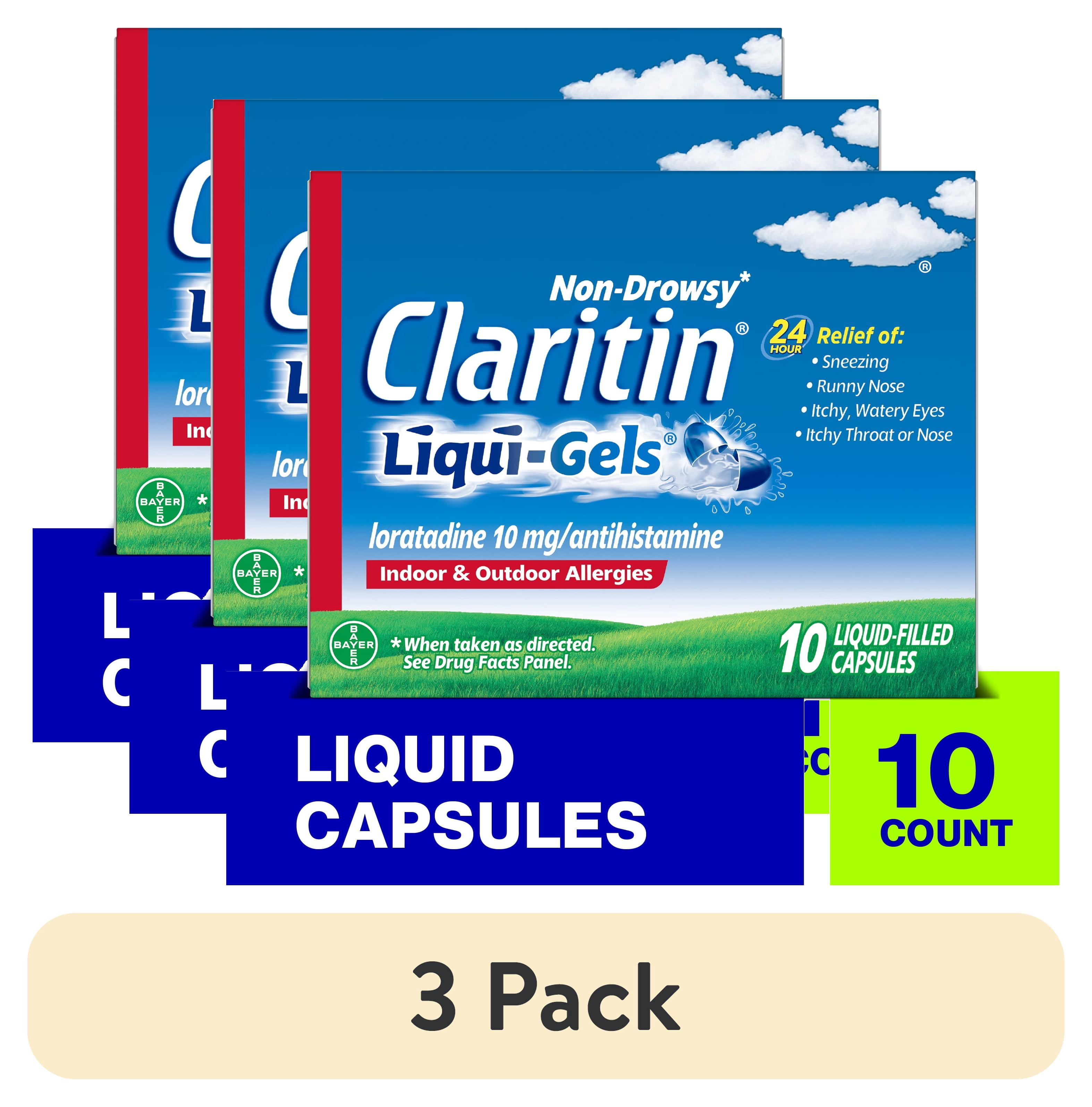 (3 pack) Claritin Liqui-Gels 24 Hour Non-Drowsy Allergy Medicine, Loratadine Antihistamine Capsules, 10 Ct