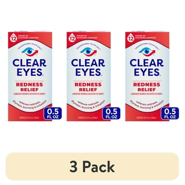 (3 pack) Clear Eyes Red Eye Relief Lubricant Drops, Daily Use, 0.5 fl oz
