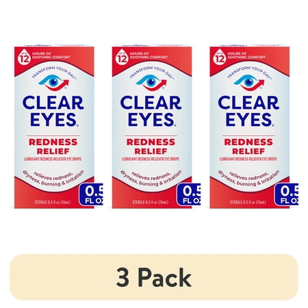 (3 pack) Clear Eyes Red Eye Relief Lubricant Drops, Daily Use, 0.5 fl oz