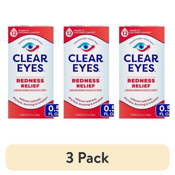 (3 pack) Clear Eyes Red Eye Relief Lubricant Drops, Daily Use, 0.5 fl oz