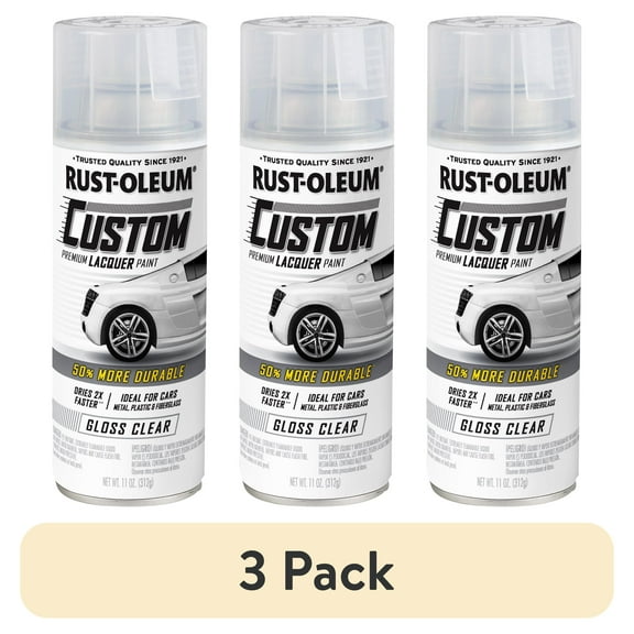 (3 pack) Clear, Rust-Oleum Automotive Custom Lacquer Gloss Spray Paint-323383, 11 oz