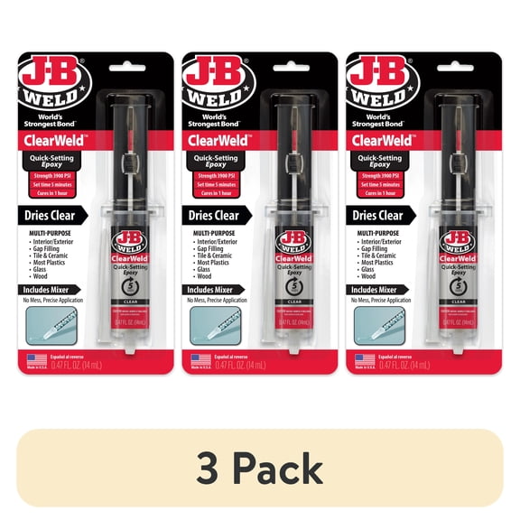 (3 pack) J-B Weld Clear Weld Syringe 14Ml Hardware Epoxy Adhesive