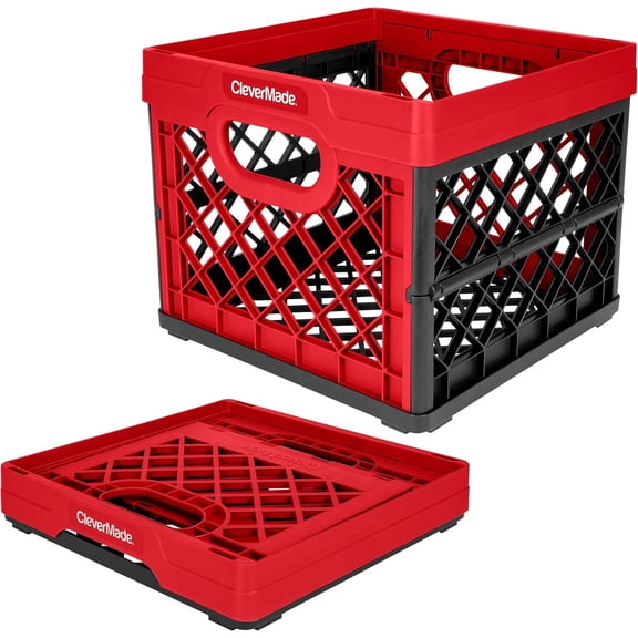 (3 pack) CleverMade Collapsible Milk Crate 25L Stackable, Red 1 Pack