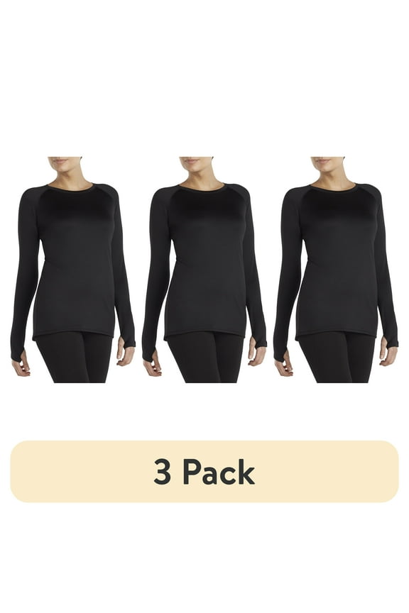 (3 pack) ClimateRight by Cuddl Duds Women's Plush Warmth Crew Neck Base Layer Top, Sizes XS to 4X