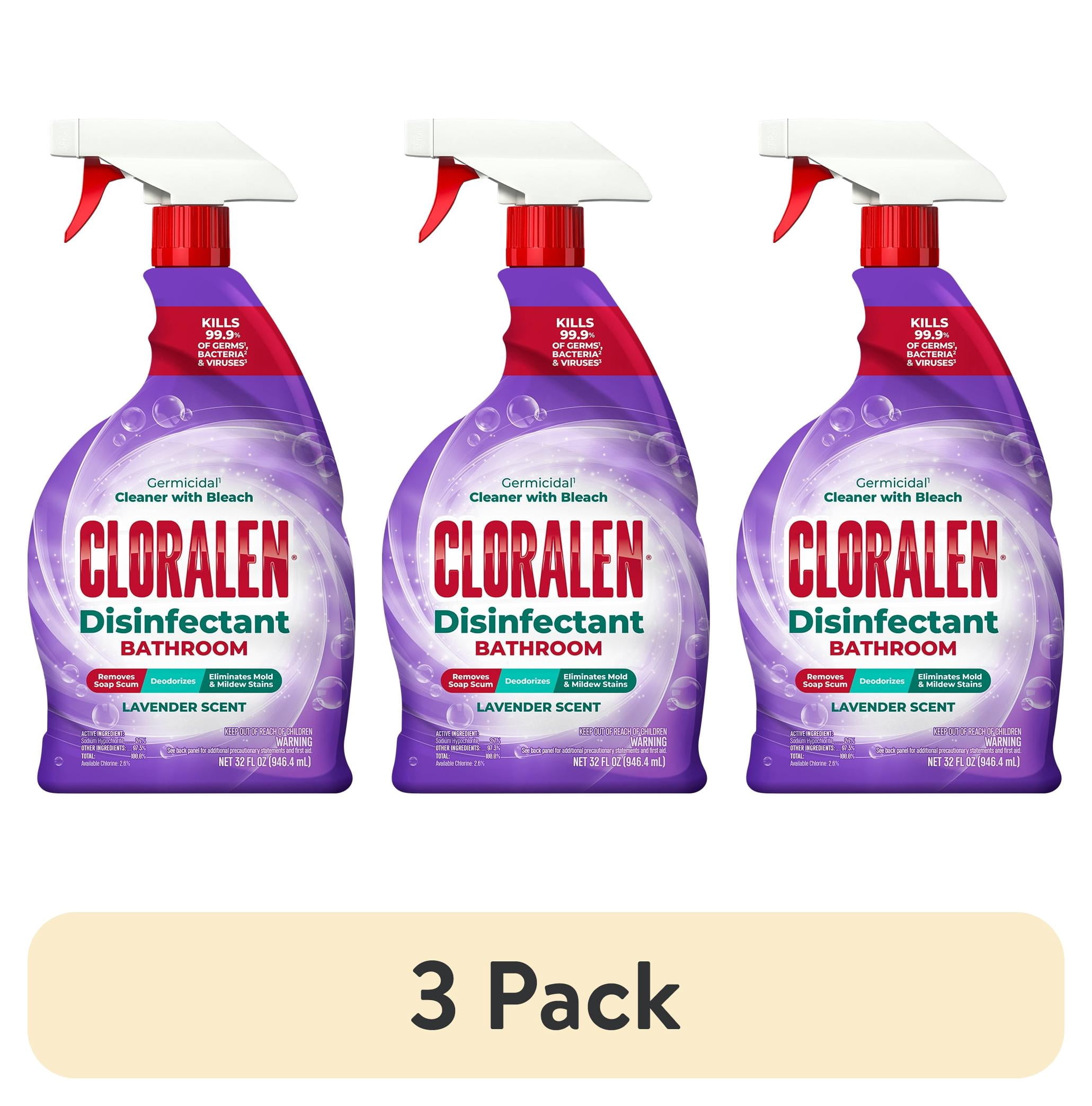 (3 pack) CLORALEN All Purpose Bathroom Cleaner Spray with Bleach, Lavender, 32 fl oz
