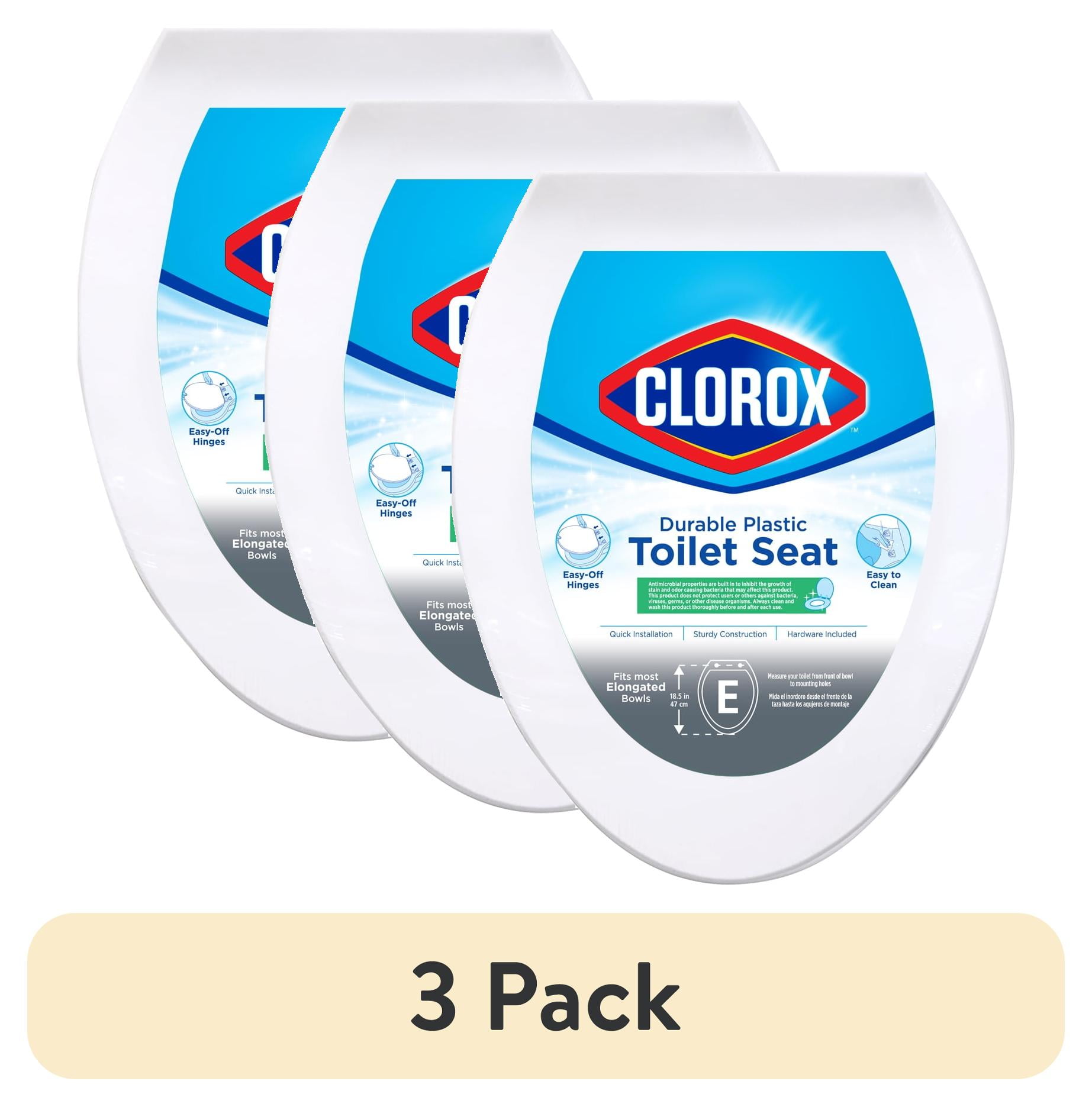 (3 pack) Clorox Antimicrobial Elongated Plastic Toilet Seat with Easy-off Hinges